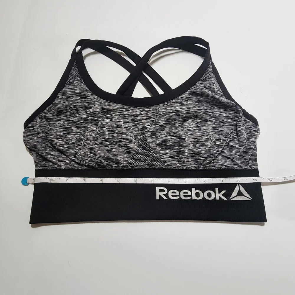 Reebok women's black & gray sports bra strappy Criss Cross straps size small